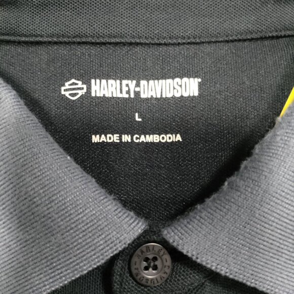 Harley-Davidson Mens Polo Shirt Black & Gray With Yellow Graphics Size L - Picture 15 of 15